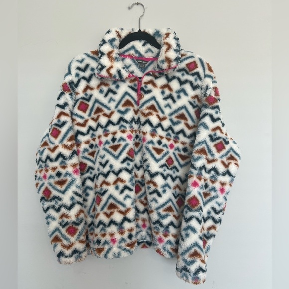 Eddie Bauer Women's Aztec Sherpa Fleece 1/4 Zip Pullover Jacket Southwest XL - Picture 1 of 5